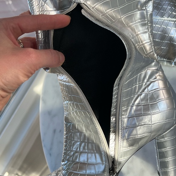 Silver Croc-Embossed Knee-High Boots - Picture 8 of 8